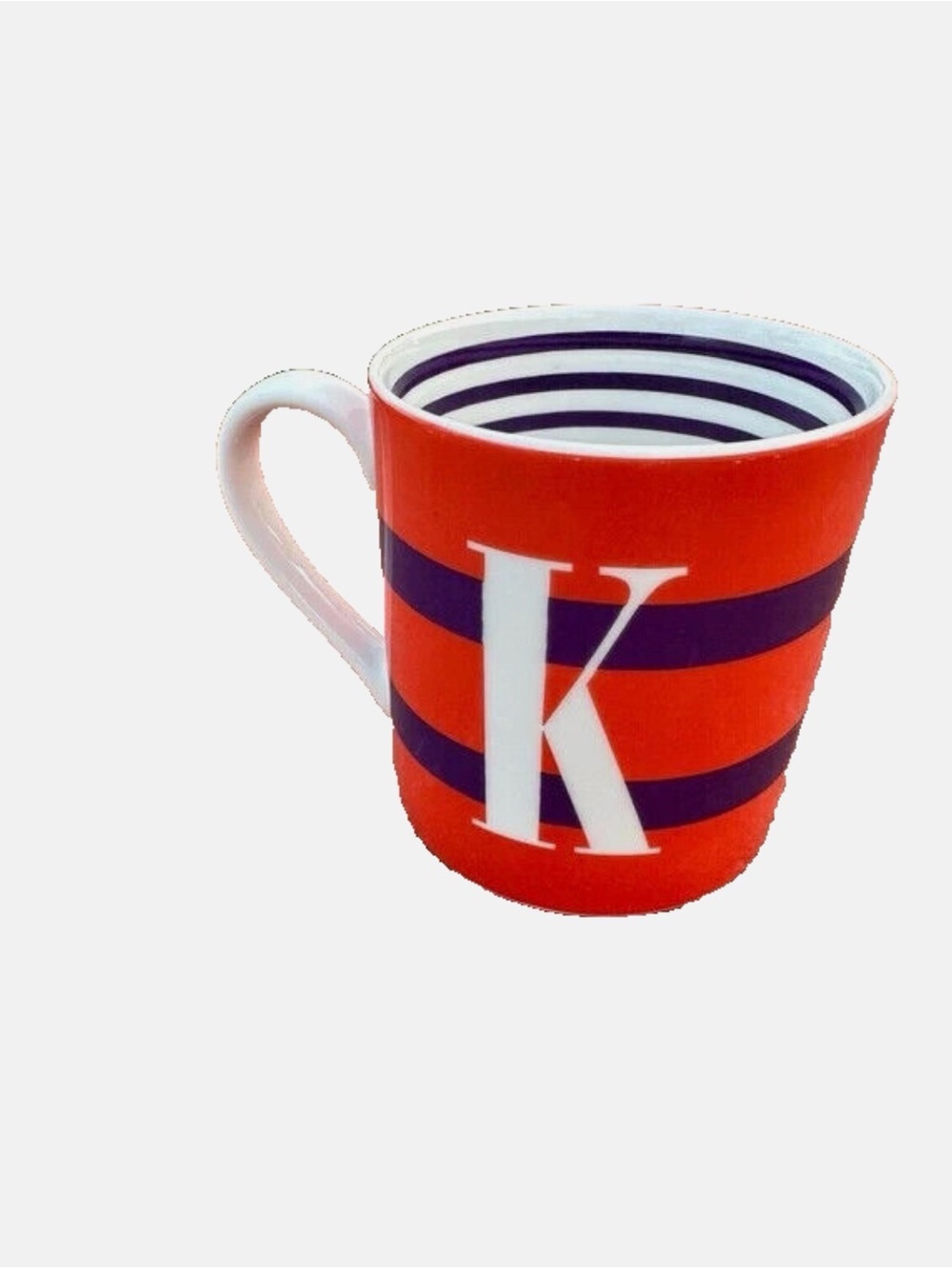 ♠️ RARE Kate Spade Lenox 'K' Red and Purple “To The Letter” Striped Ceramic Mug